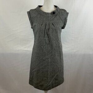Anama Tweed Dress M Gray Cap Sleeve Button Detail Pockets Lined